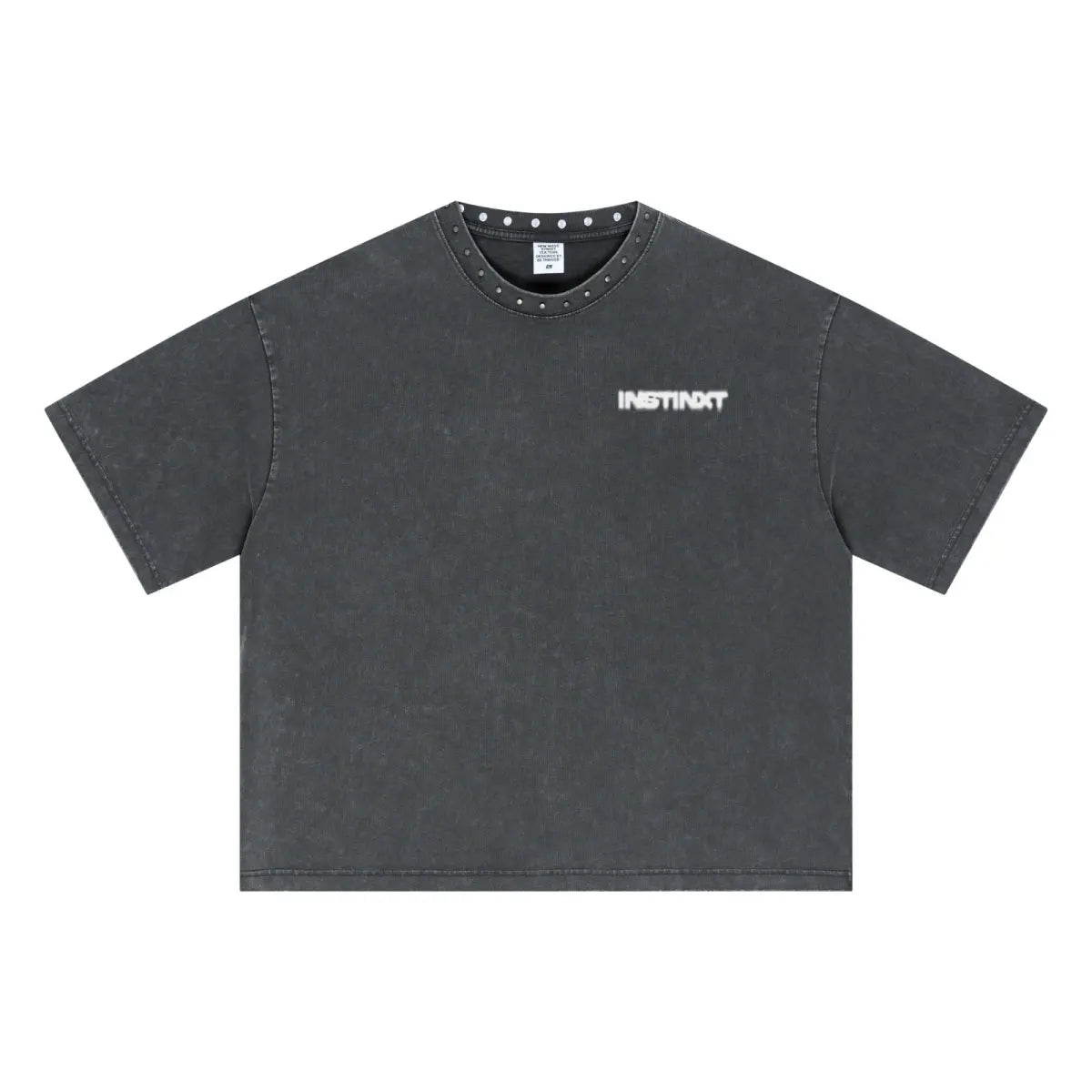 310GSM Men’s Boxy-Fit Distressed Fried-Color Snow-Wash Studded Loose T-shirt Vintage dark gray