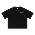 310GSM Men’s Boxy-Fit Distressed Fried-Color Snow-Wash Studded Loose T-shirt Vintage black