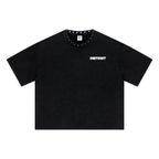 310GSM Men’s Boxy-Fit Distressed Fried-Color Snow-Wash Studded Loose T-shirt Vintage black