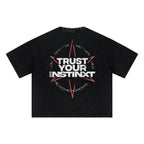 310GSM Men’s Boxy-Fit Distressed Fried-Color Snow-Wash Studded Loose T-shirt Vintage black