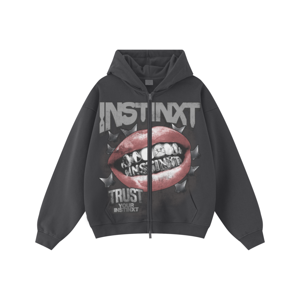 445GSM Unisex Heavyweight Dual-Zipper Hoodie Charcoal Grey