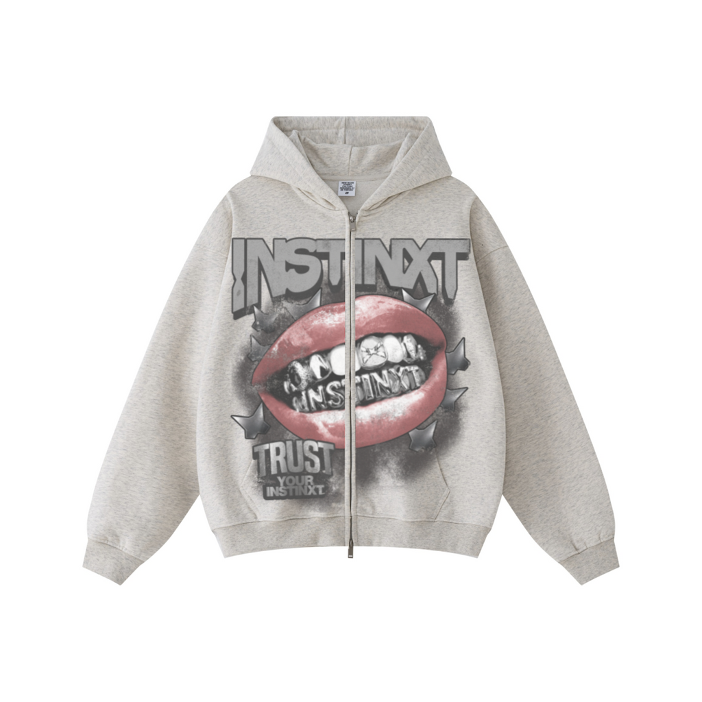 445GSM Unisex Heavyweight Dual-Zipper Hoodie Oatmeal Grey