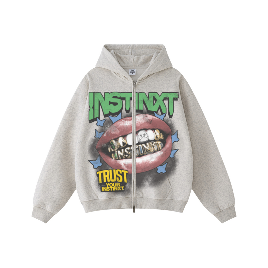 445GSM Unisex Heavyweight Dual-Zipper Hoodie Oatmeal Grey